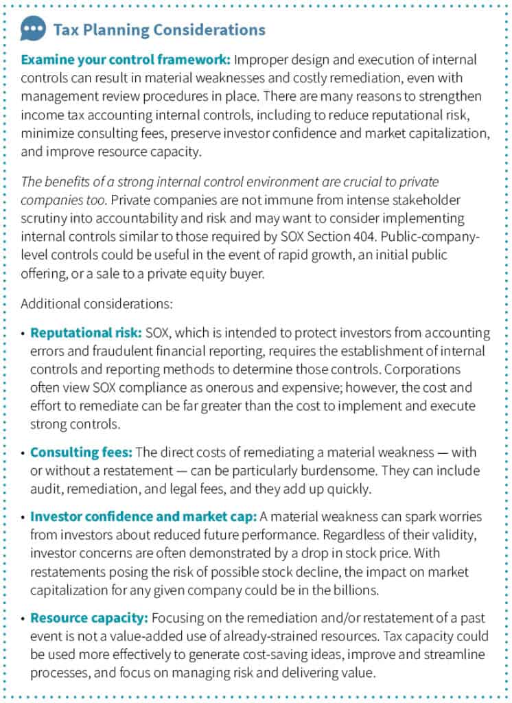 Tax Planning Considerations SOX compliance